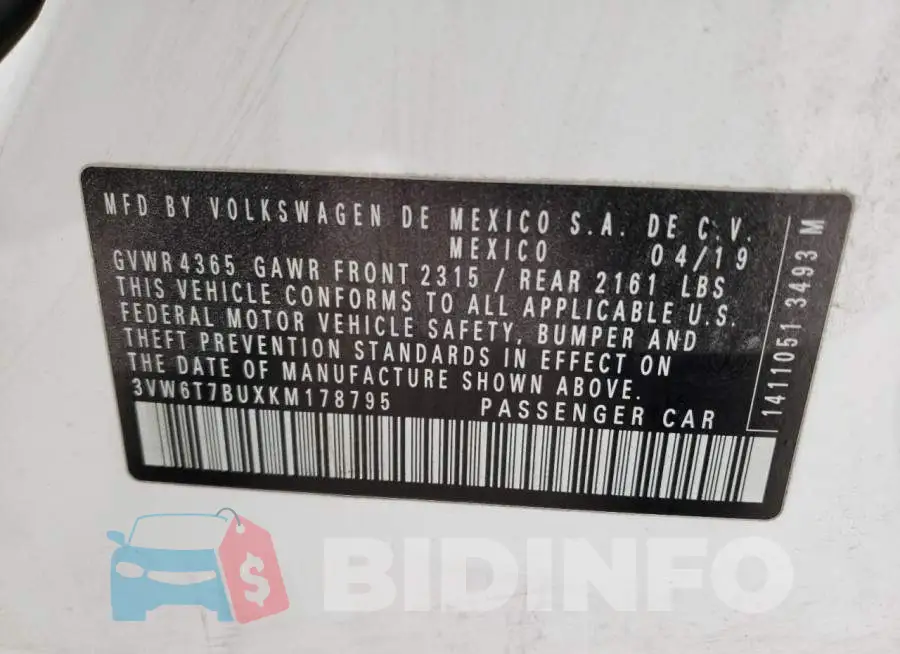 3VW6T7BUXKM178795 Photo# 13