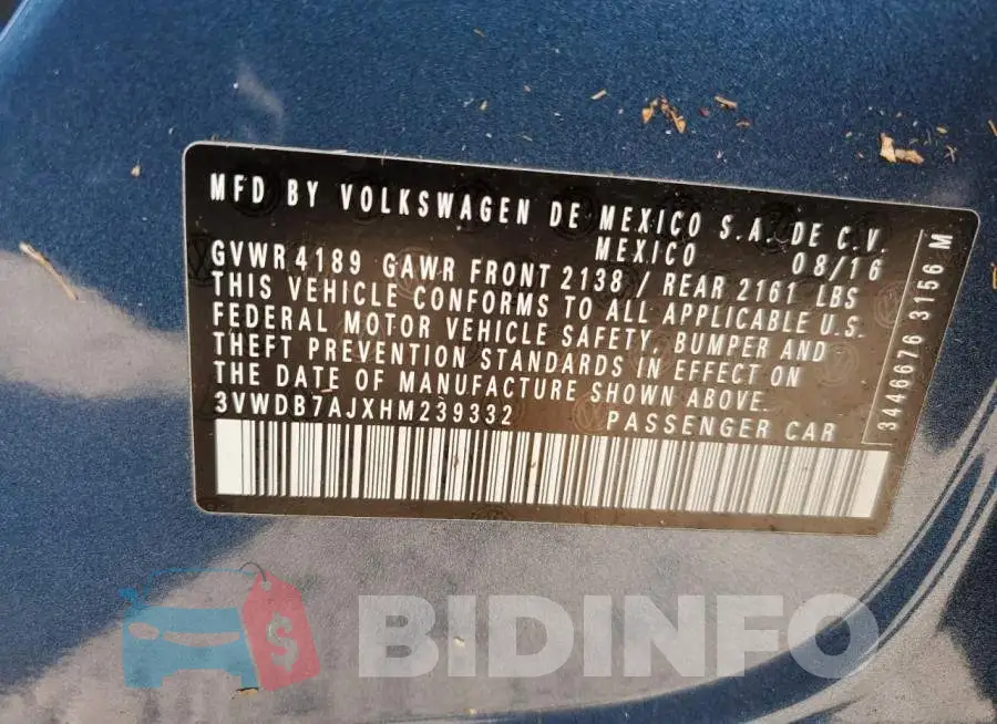 3VWDB7AJXHM239332 Photo# 12