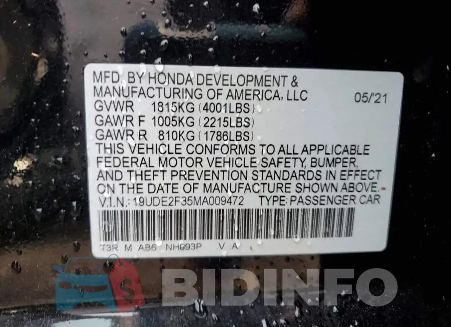 19UDE2F35MA009472 Photo# 13