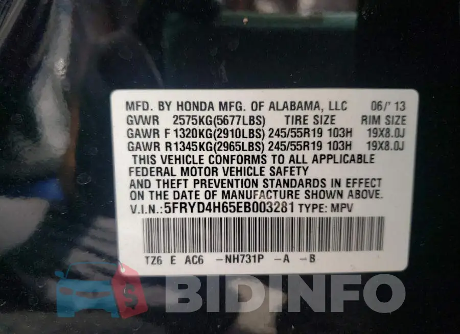 5FRYD4H65EB003281 Photo# 10