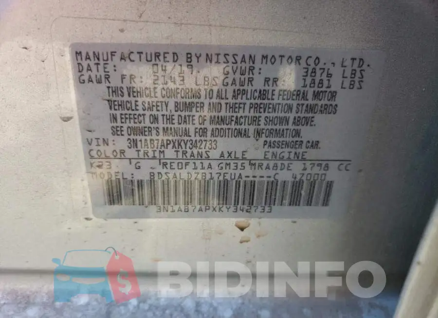 3N1AB7APXKY342733 Photo# 13