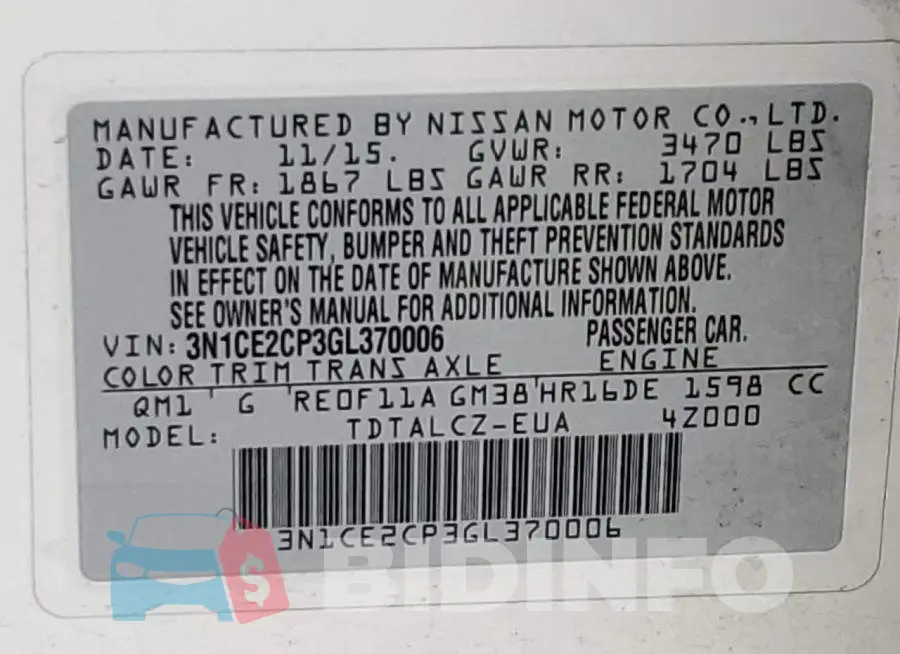 3N1CE2CP3GL370006 Photo# 12