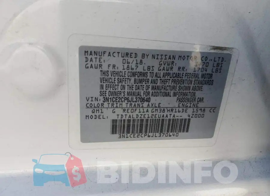 3N1CE2CP6JL370640 Photo# 12