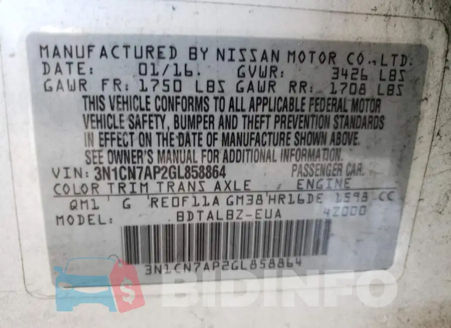 3N1CN7AP2GL858864 Photo# 13