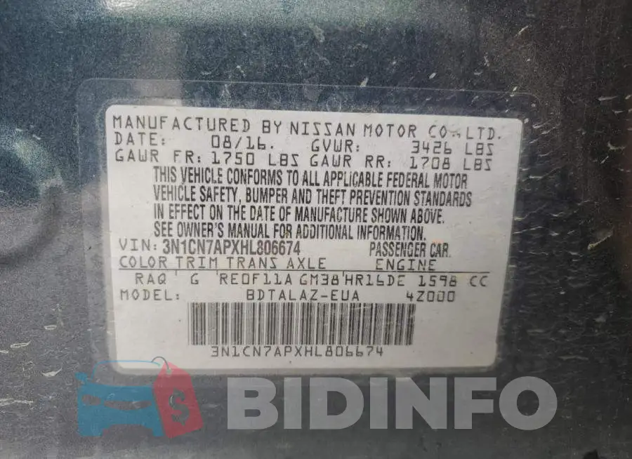 3N1CN7APXHL806674 Photo# 12