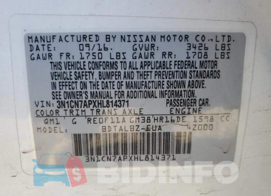 3N1CN7APXHL814371 Photo# 12