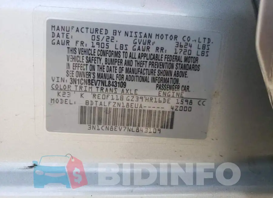 3N1CN8EV7NL843109 Photo# 12
