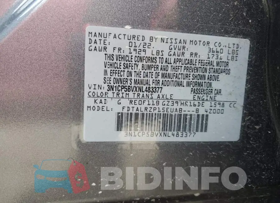 3N1CP5BVXNL483377 Photo# 13