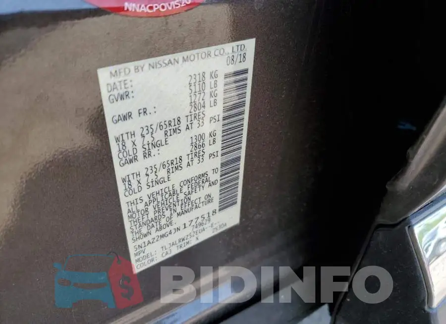 5N1AZ2MG4JN177518 Photo# 13