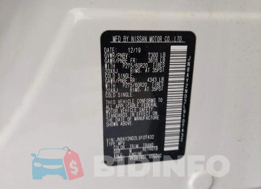 JN8AY2ND2L9107432 Photo# 14