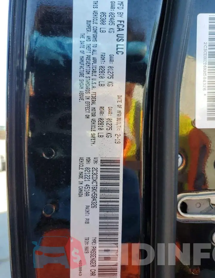2C3CDXCT6KH584326 Photo# 13