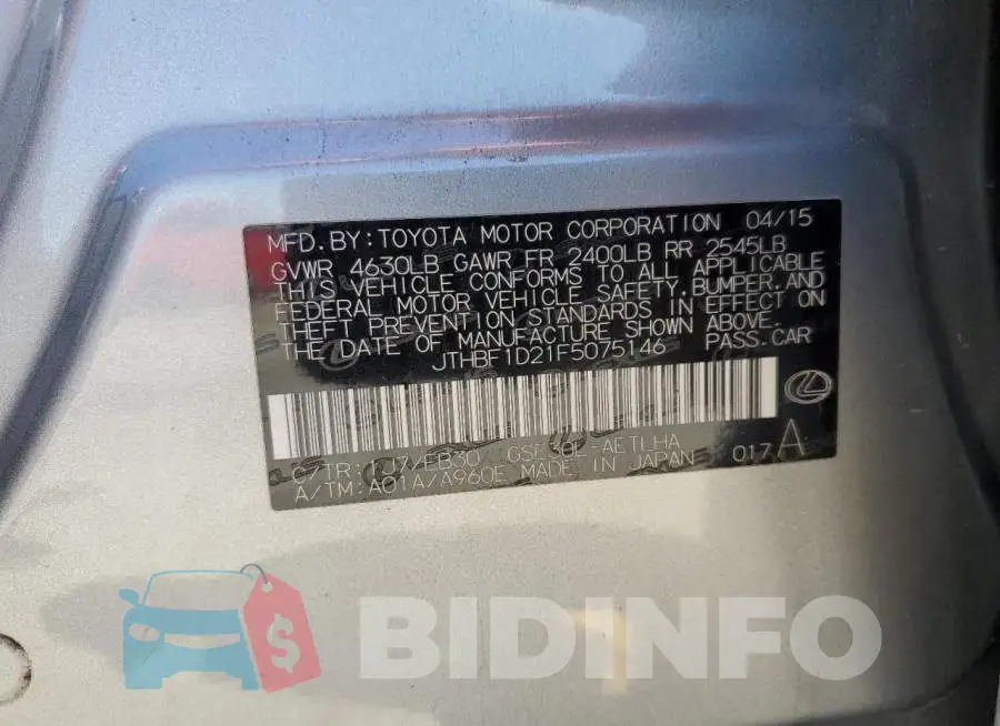 JTHBF1D21F5075146 Photo# 12
