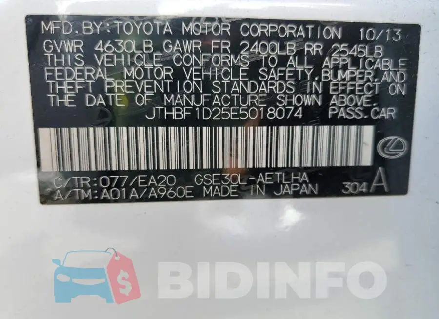 JTHBF1D25E5018074 Photo# 13