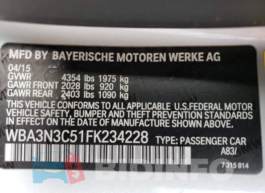 WBA3N3C51FK234228 Photo# 13