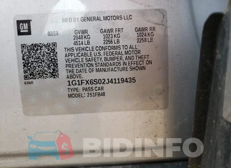 1G1FX6S02J4119435 Photo# 12