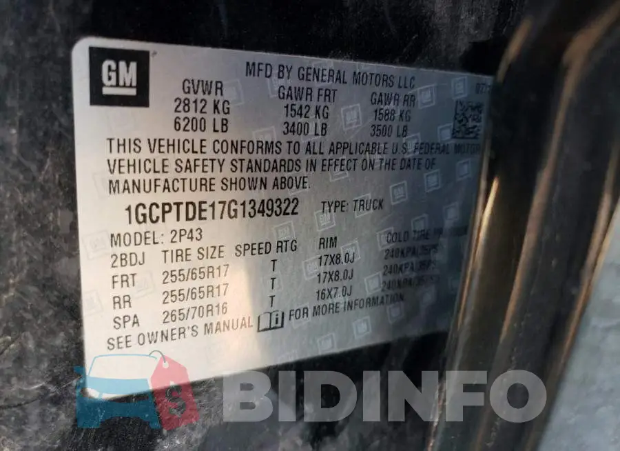 1GCPTDE17G1349322 Photo# 12