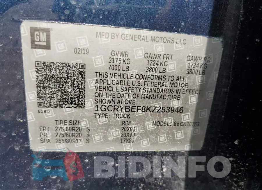 1GCRYBEF8KZ253946 Photo# 12