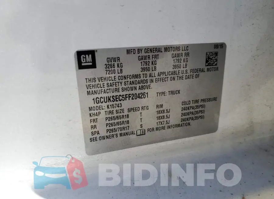 1GCUKSEC5FF204261 Photo# 12