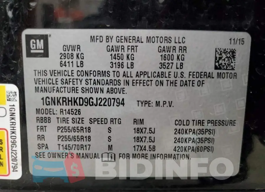 1GNKRHKD9GJ220794 Photo# 13