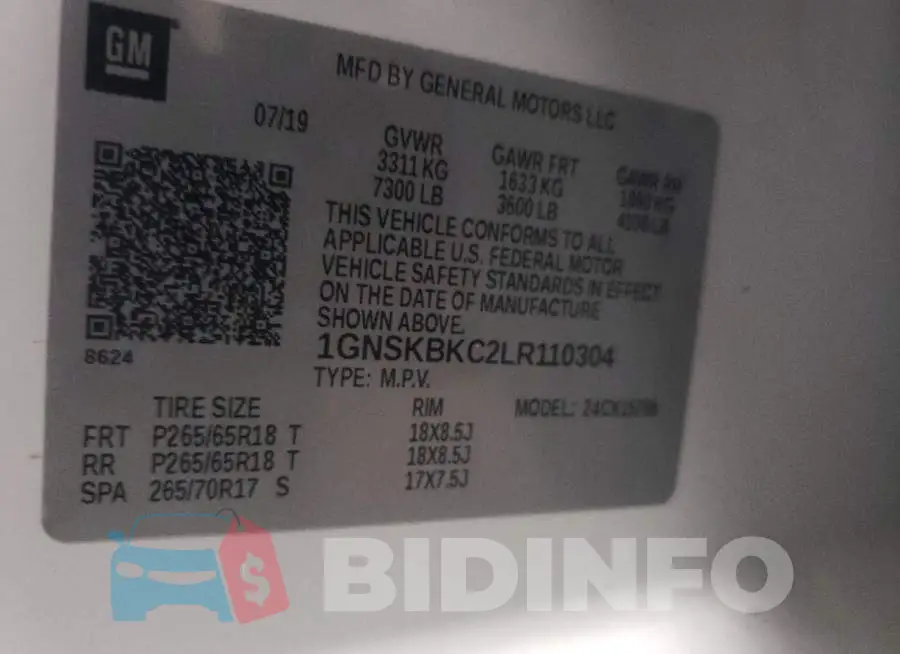 1GNSKBKC2LR110304 Photo# 13