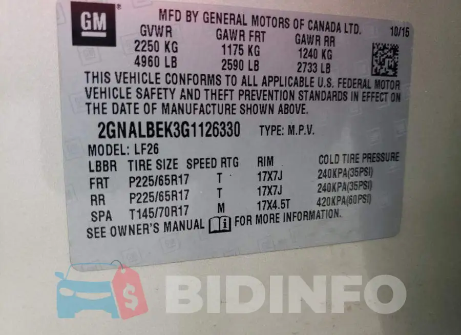 2GNALBEK3G1126330 Photo# 14