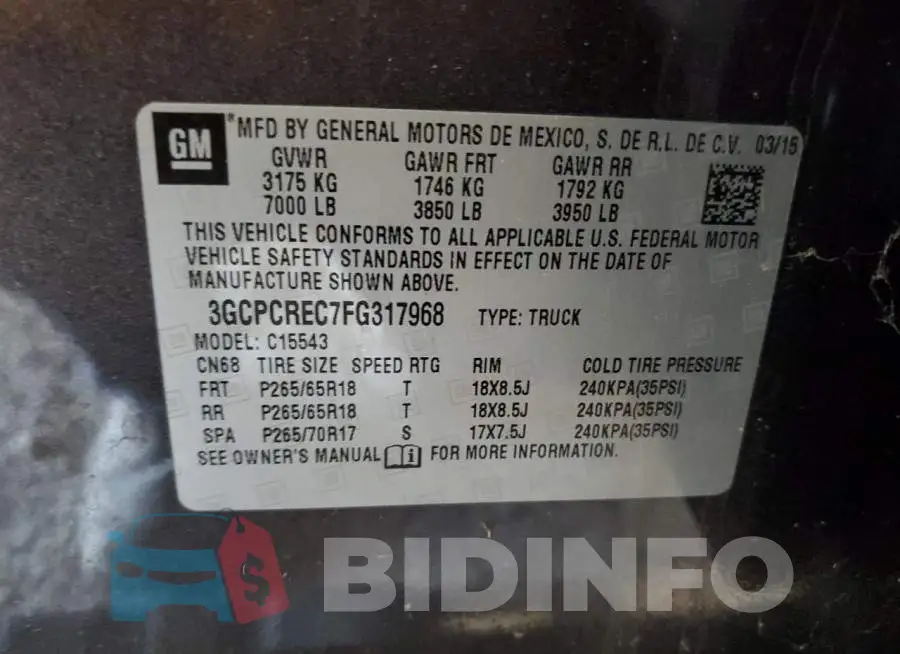 3GCPCREC7FG317968 Photo# 13
