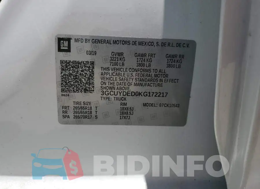3GCUYDED0KG172217 Photo# 12
