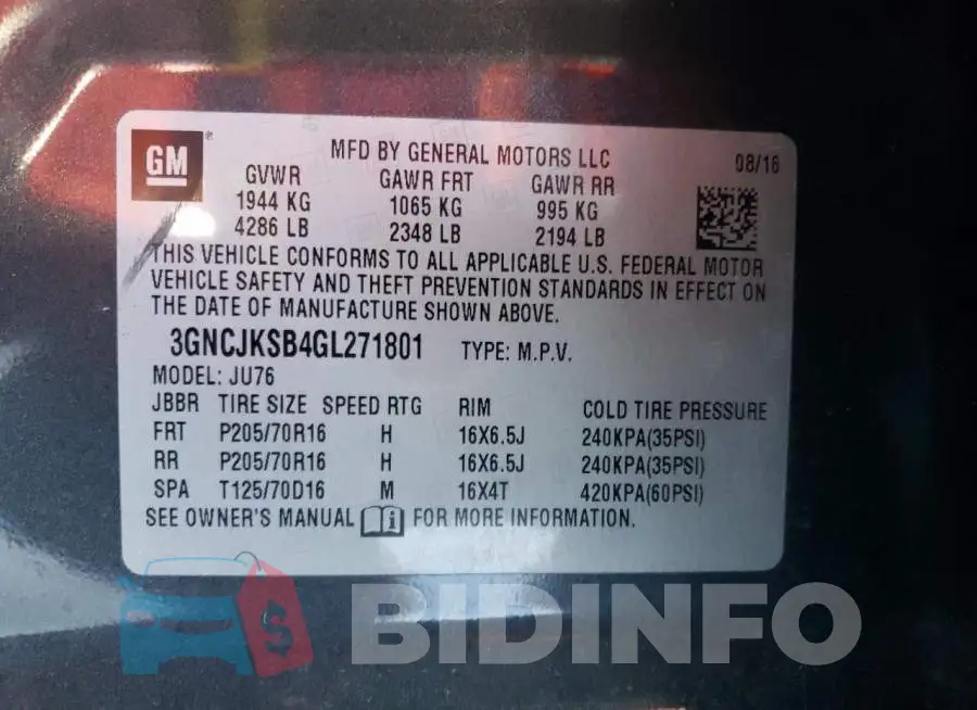 3GNCJKSB4GL271801 Photo# 14