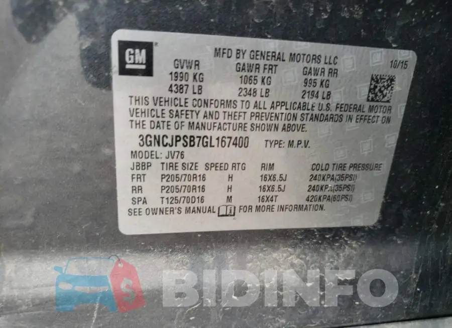 3GNCJPSB7GL167400 Photo# 13