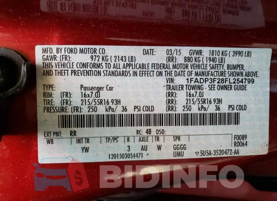 1FADP3F28FL254799 Photo# 12