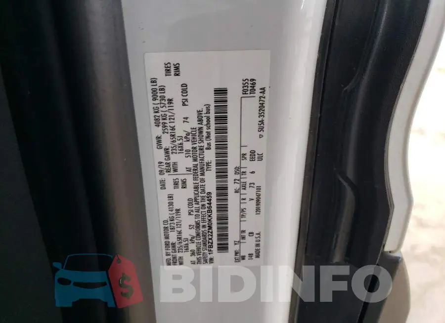 1FBZX2ZM0KKB64459 Photo# 13
