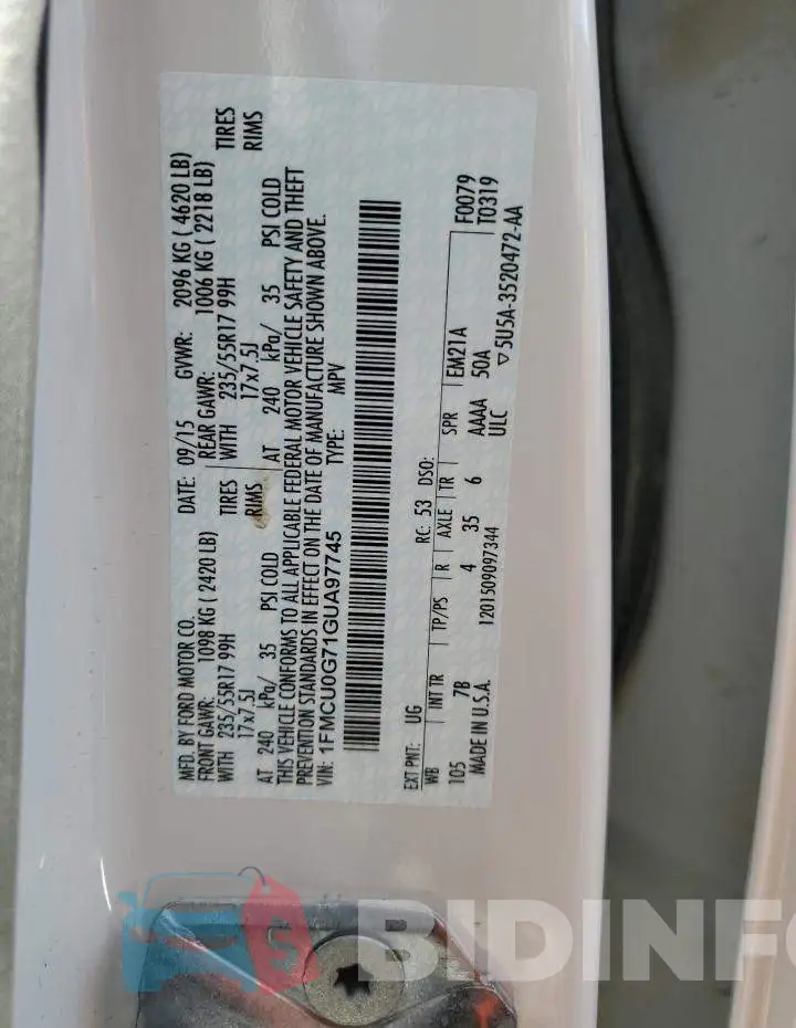 1FMCU0G71GUA97745 Photo# 12