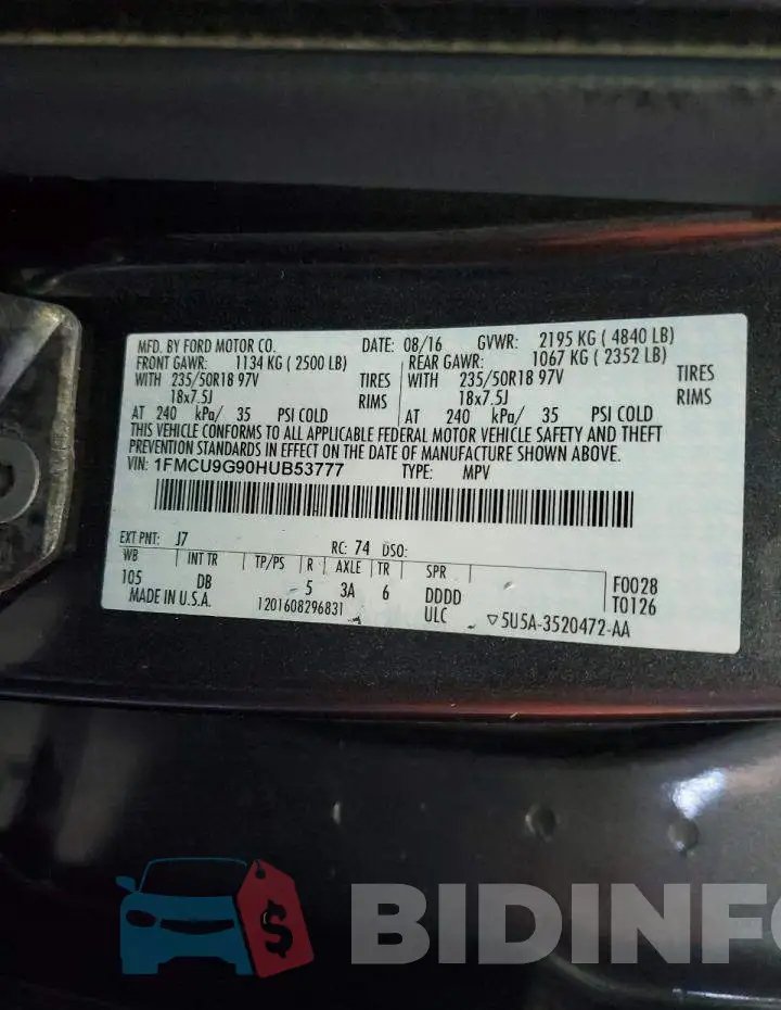 1FMCU9G90HUB53777 Photo# 13