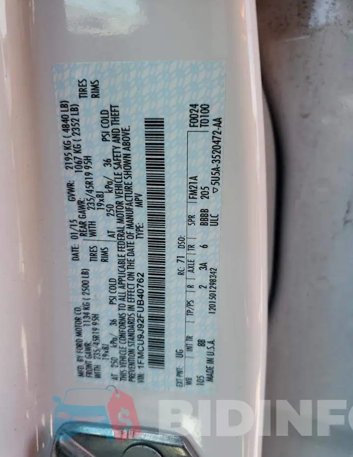 1FMCU9J92FUB40762 Photo# 12