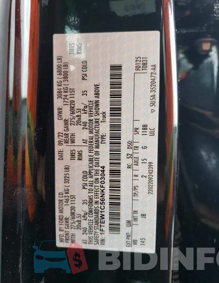 1FTEW1C56NKF03044 Photo# 12