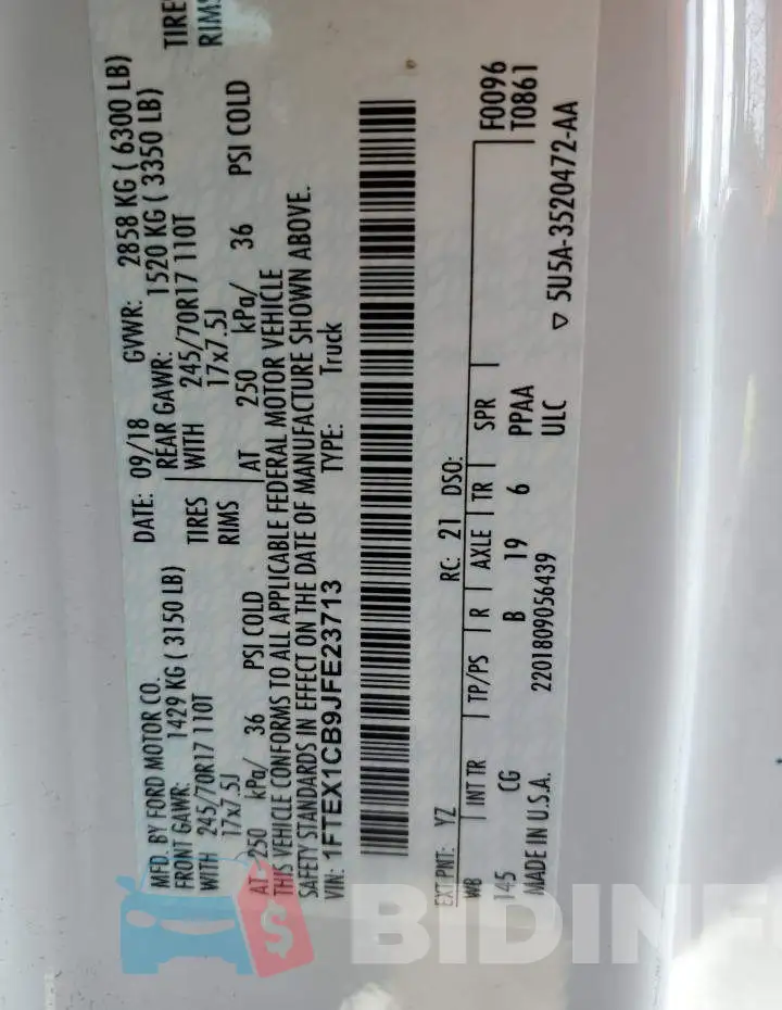 1FTEX1CB9JFE23713 Photo# 12