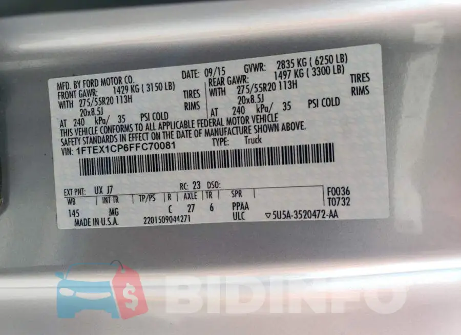 1FTEX1CP6FFC70081 Photo# 12