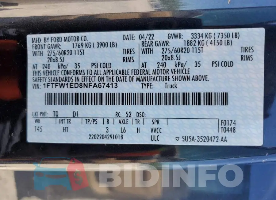 1FTFW1ED8NFA67413 Photo# 12