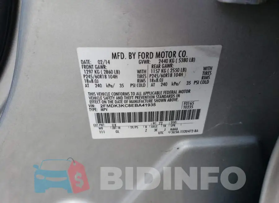 2FMDK3KC8EBA41935 Photo# 13