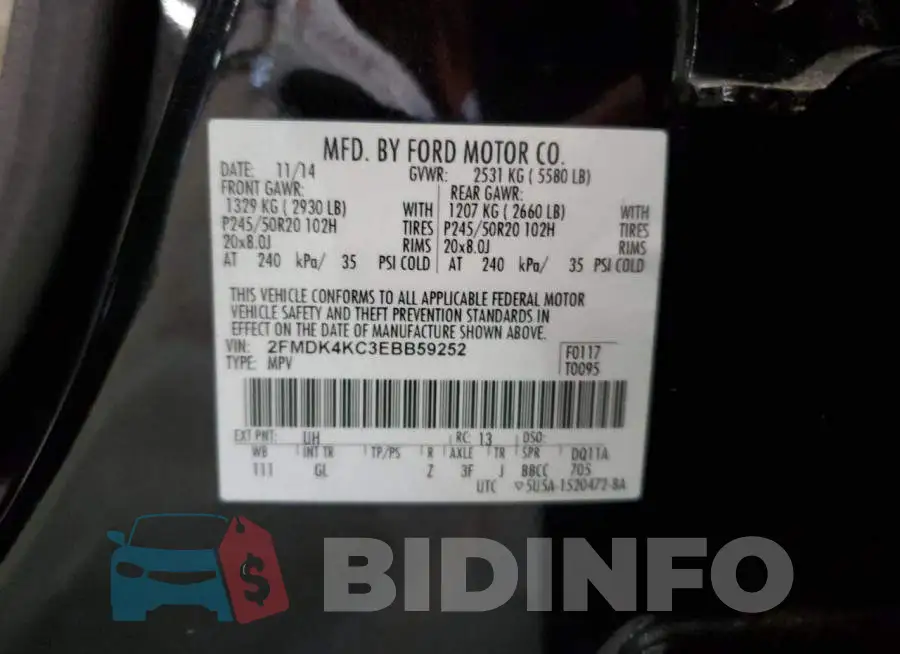 2FMDK4KC3EBB59252 Photo# 13