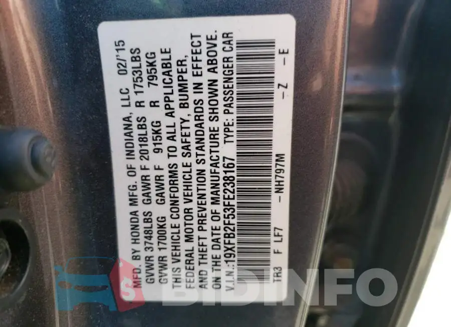 19XFB2F53FE238167 Photo# 13