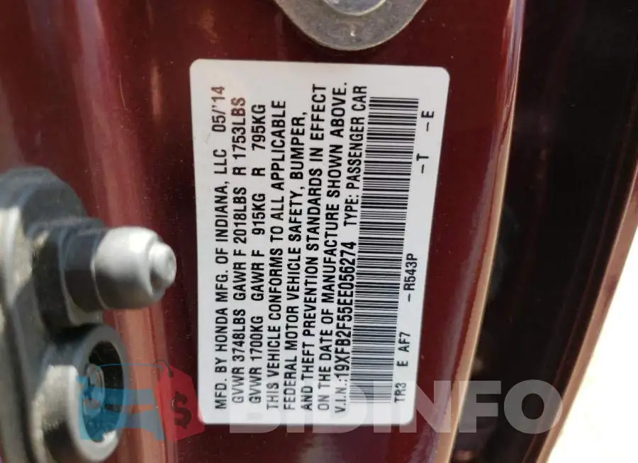 19XFB2F55EE056274 Photo# 13