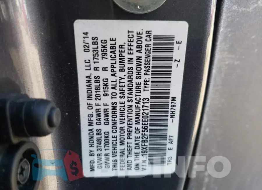 19XFB2F56EE021713 Photo# 12