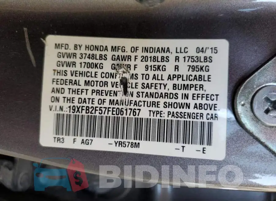 19XFB2F57FE061767 Photo# 12