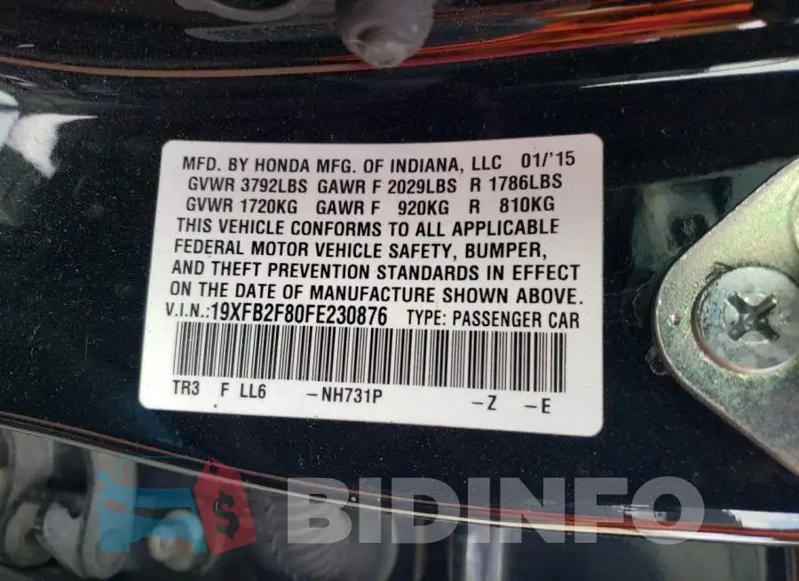 19XFB2F80FE230876 Photo# 13