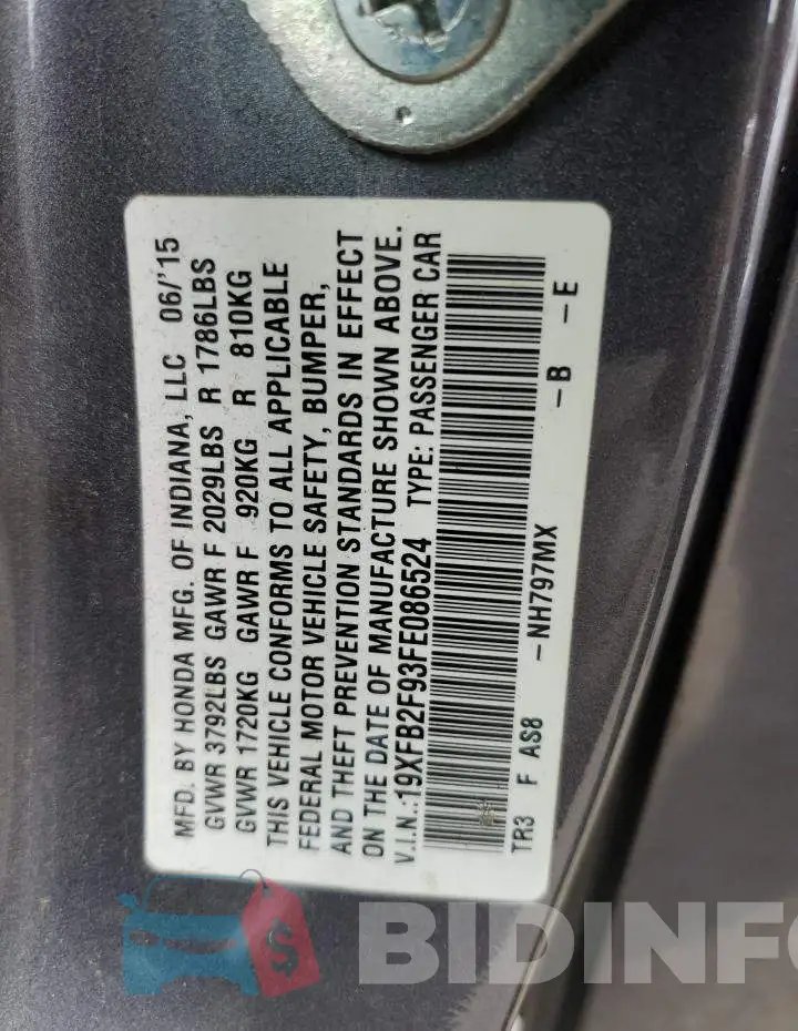 19XFB2F93FE086524 Photo# 12