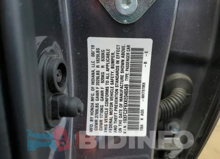 19XFC2F6XKE046549 Photo# 12