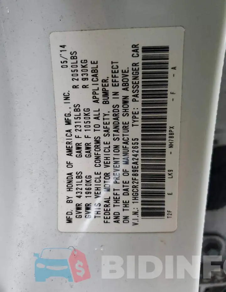1HGCR2F89EA242655 Photo# 12