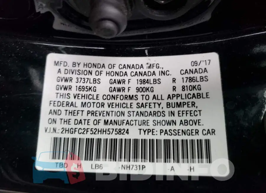 2HGFC2F52HH575824 Photo# 12