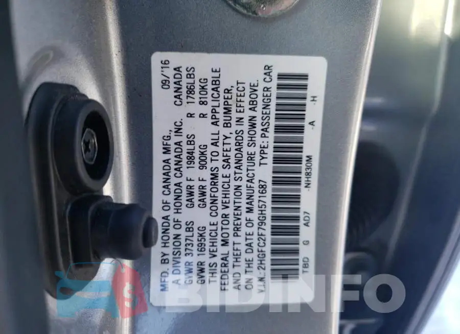 2HGFC2F79GH571687 Photo# 12